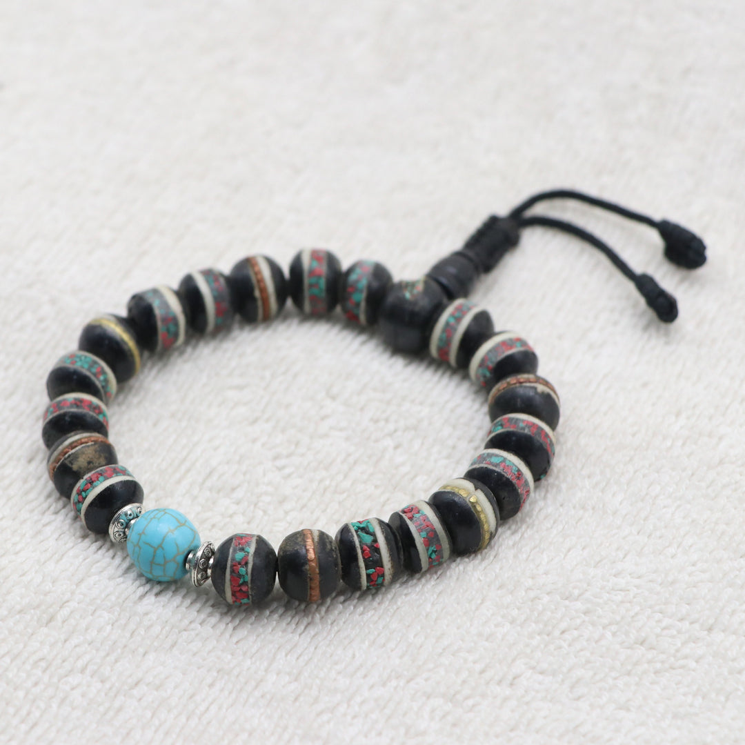 Inlaid Yak Bone Medicine Beads With Turquoise Stone wrist Mala/Bracelet