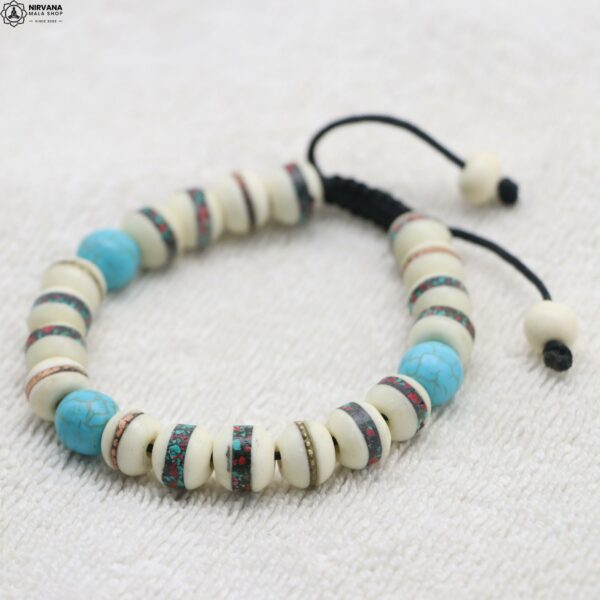 Inlaid Yak Bone Wrist Mala with Turquoise Spacer