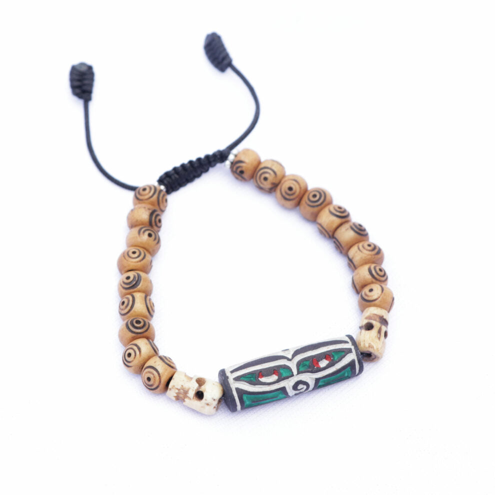 Wisdom Buddha Eye And Mantra Carved Yak Bone Wrist Mala/ Bracelet