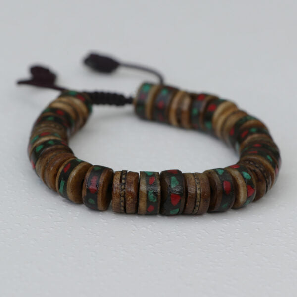Brown Skull Inlaid Yak Bone Wrist Mala