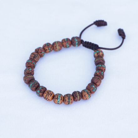 Inlaid Rudraksha Seed Wrist Mala/ Bracelet with Adjustable Knot