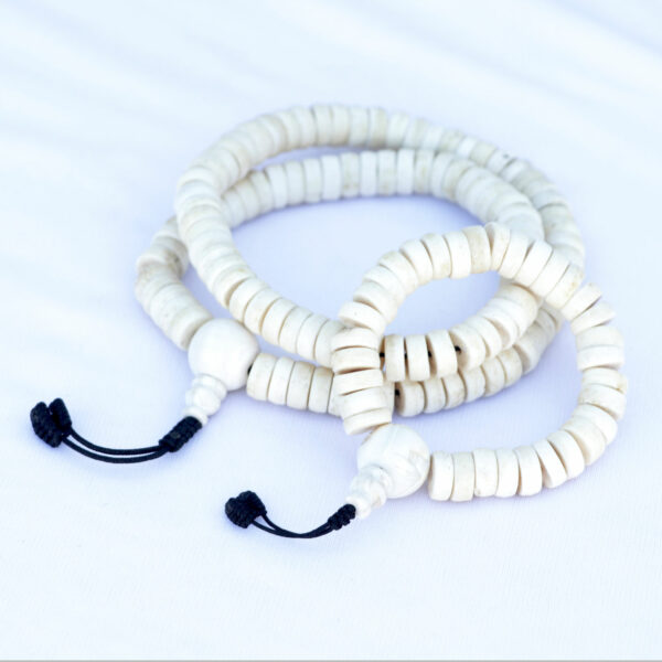 Flat Adjustable White Yak Bone Prayer Mala & Bracelet Set