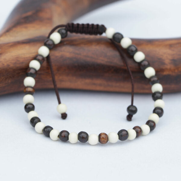 4mm Black & White Yak Bone Wrist Mala with Adjustable Knot