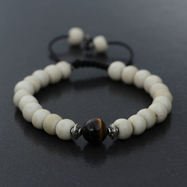 Yak Bone and Tiger Eye Stone Wrist Bracelet