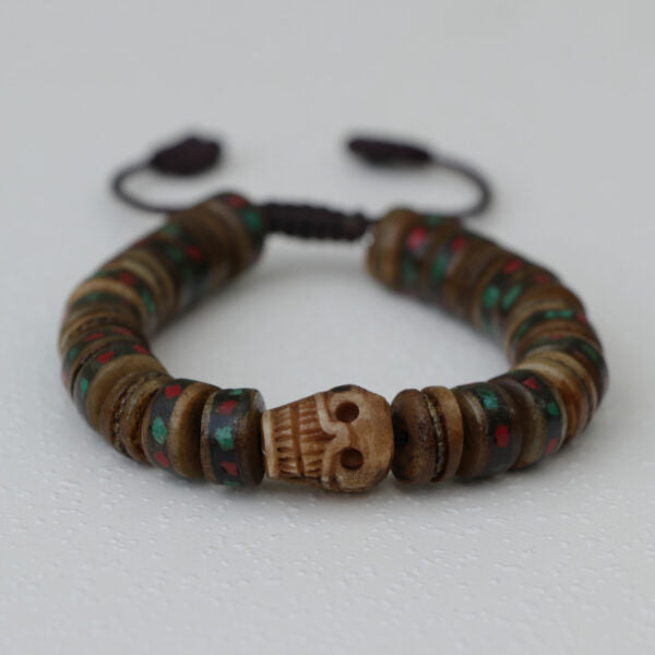Brown Skull Inlaid Yak Bone Wrist Mala