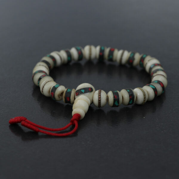 White Inlaid Yak Bone Wrist Mala