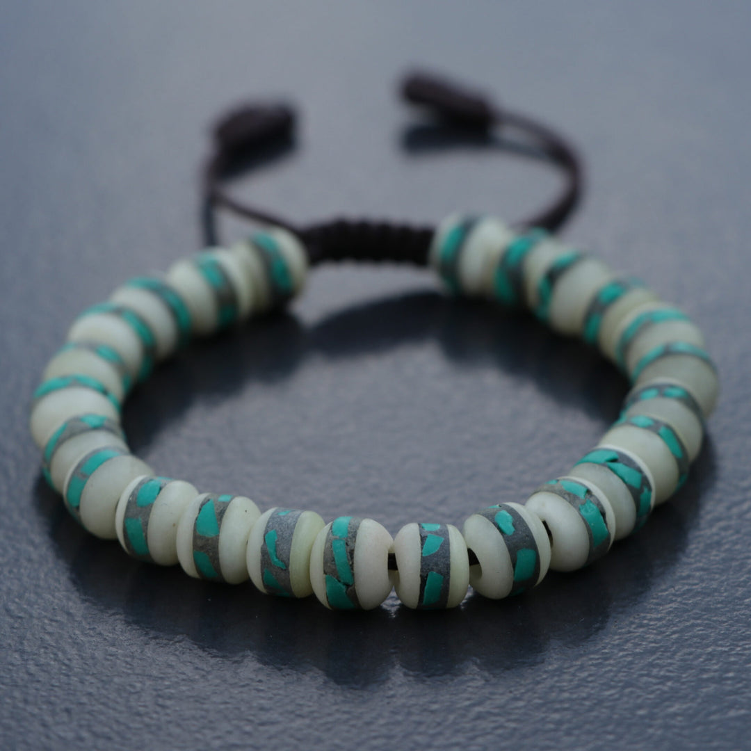 Inlaid Yak Bone Wrist Mala with Turquoise Stone