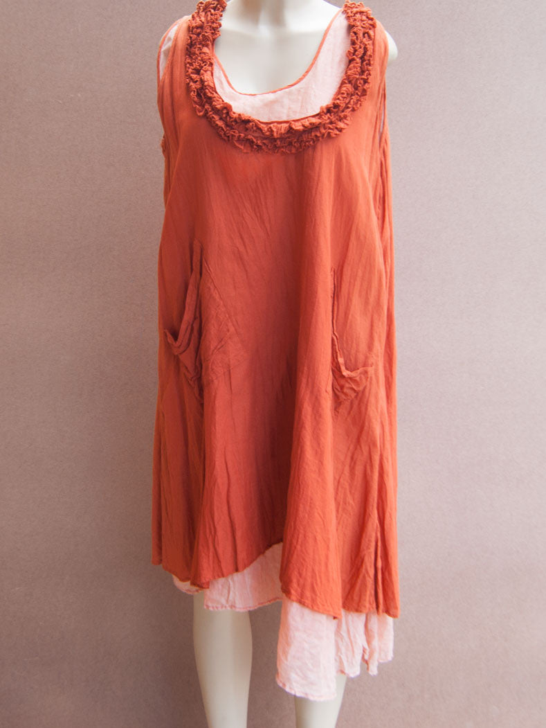 Coral Neck Layered Cotton Dress – Mandala Tibet
