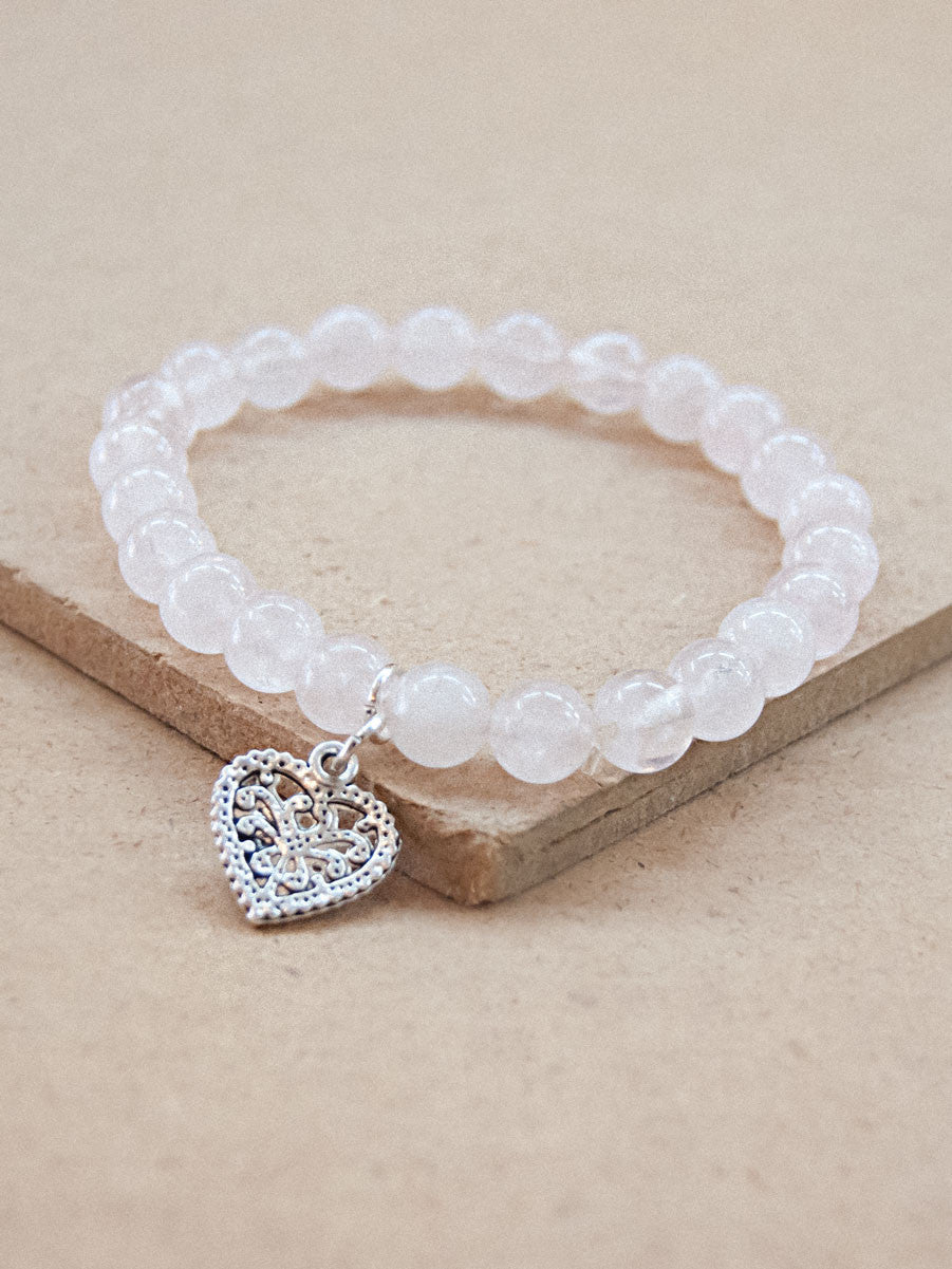 Charmed Mala - Rose Quartz Mala Bracelet With Heart Charm