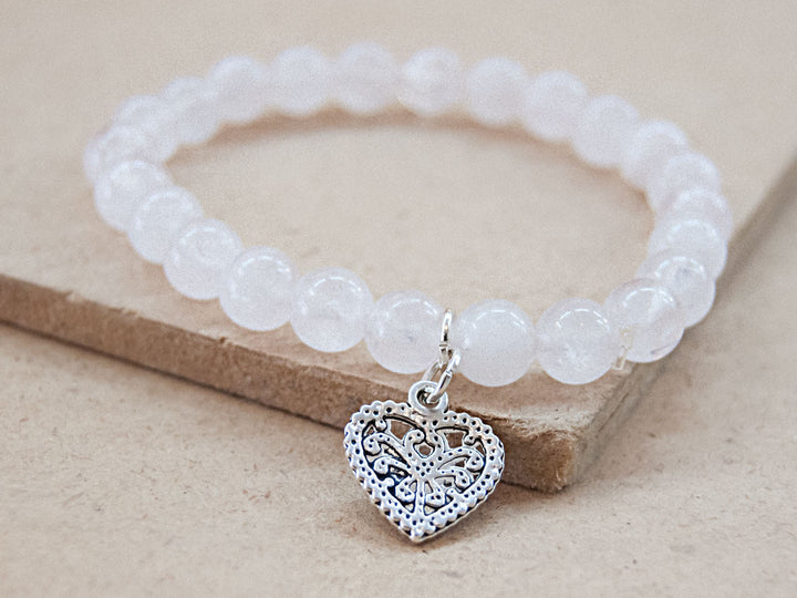 Charmed Mala - Rose Quartz Mala Bracelet With Heart Charm