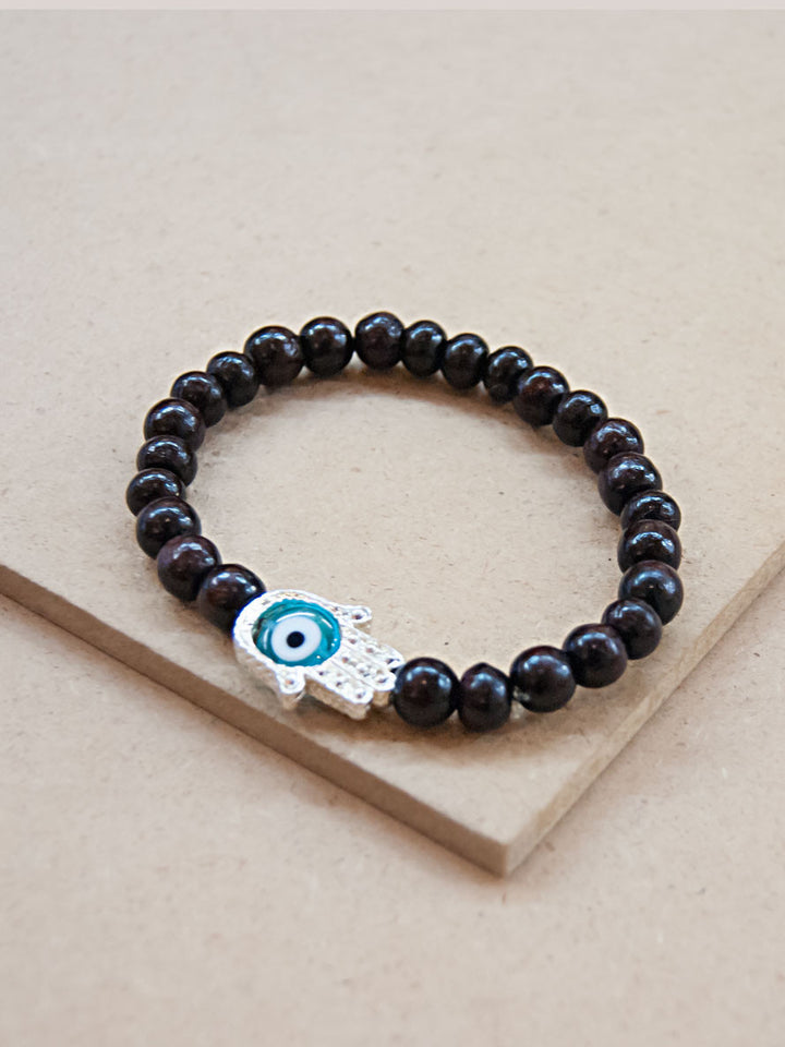Charmed Mala - Rosewood Beaded Bracelet With Hamsa Charm
