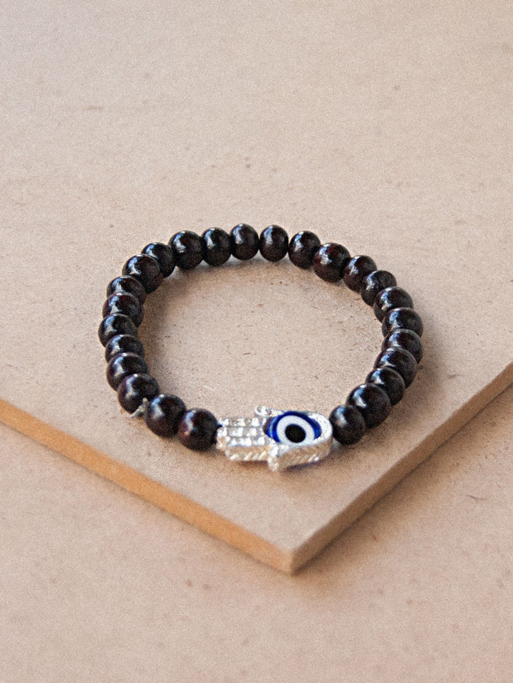Charmed Mala - Rosewood Beaded Bracelet With Hamsa Charm
