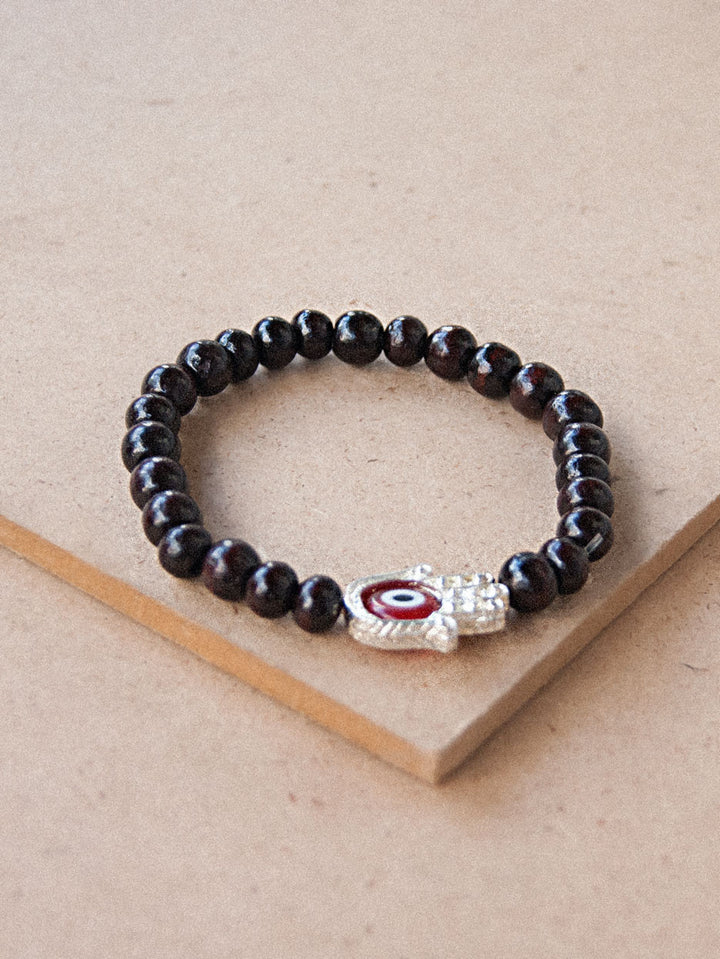 Charmed Mala - Rosewood Beaded Bracelet With Hamsa Charm