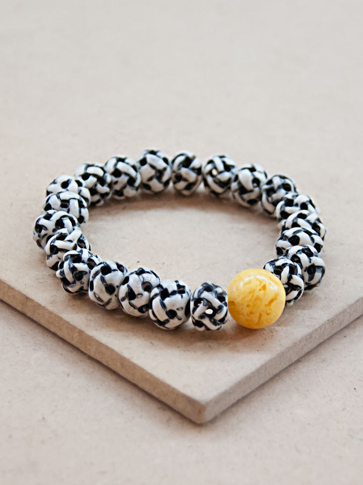 Mala Bracelet - Basket Weave Bone Mala Bracelet With Copal Bead