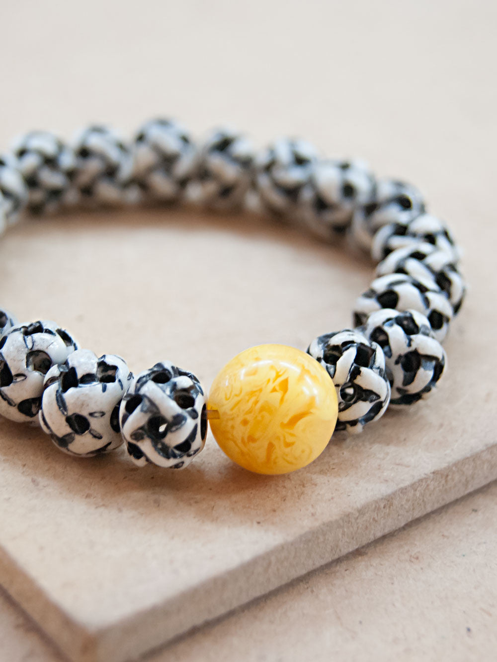 Mala Bracelet - Basket Weave Bone Mala Bracelet With Copal Bead