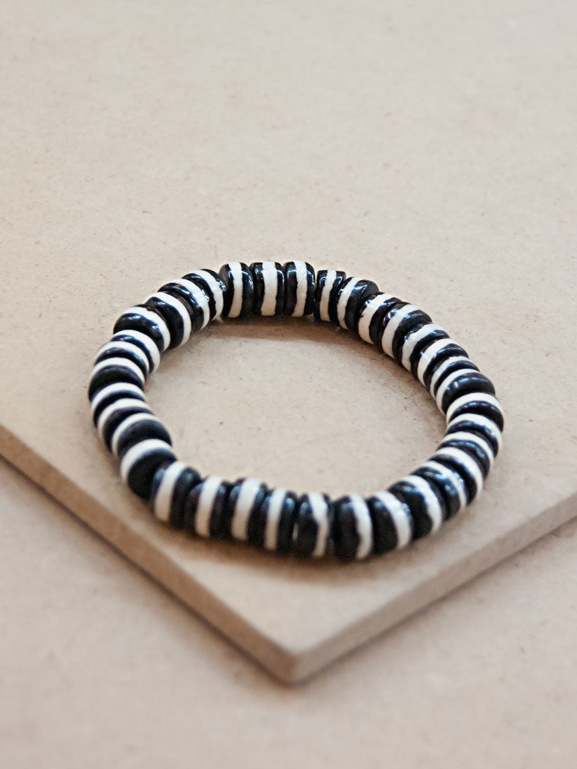 Mala Bracelet - Black And White Bone Disc Mala Bracelet