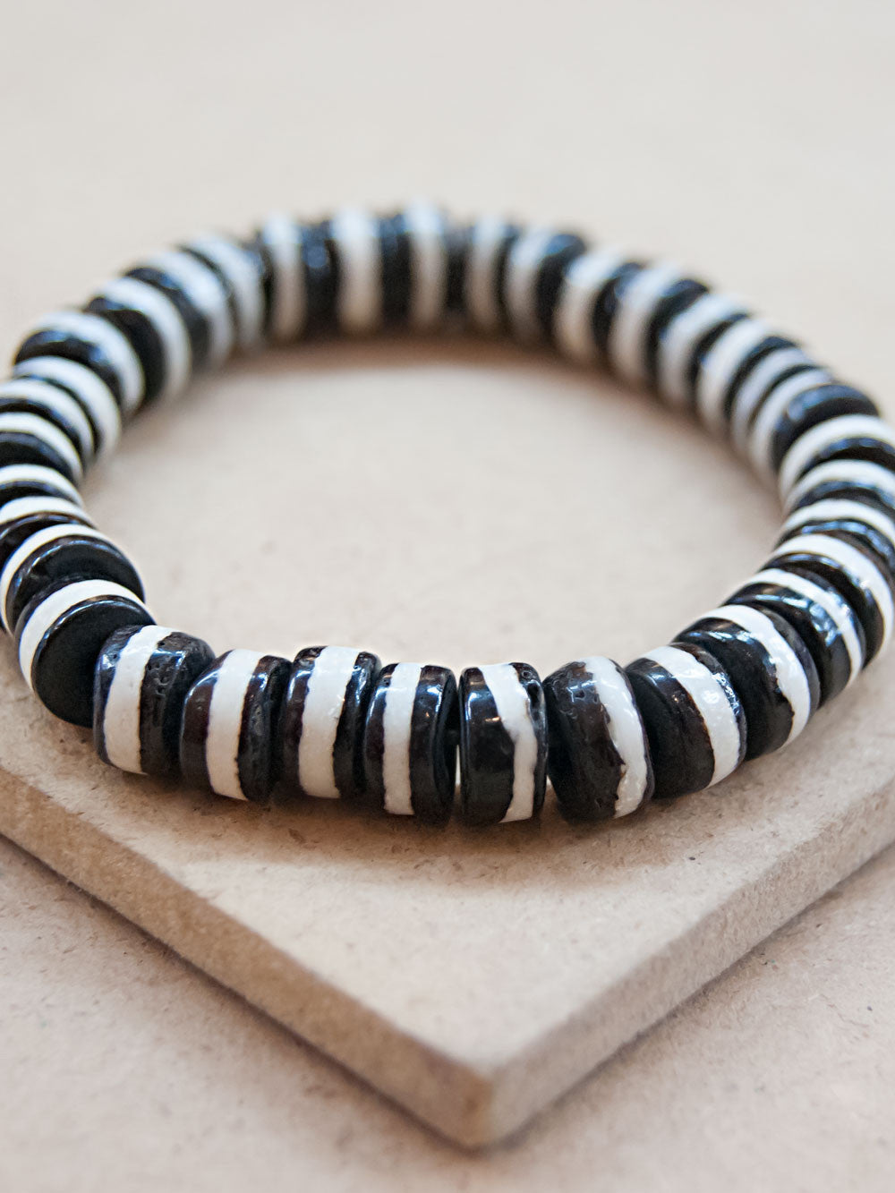 Mala Bracelet - Black And White Bone Disc Mala Bracelet