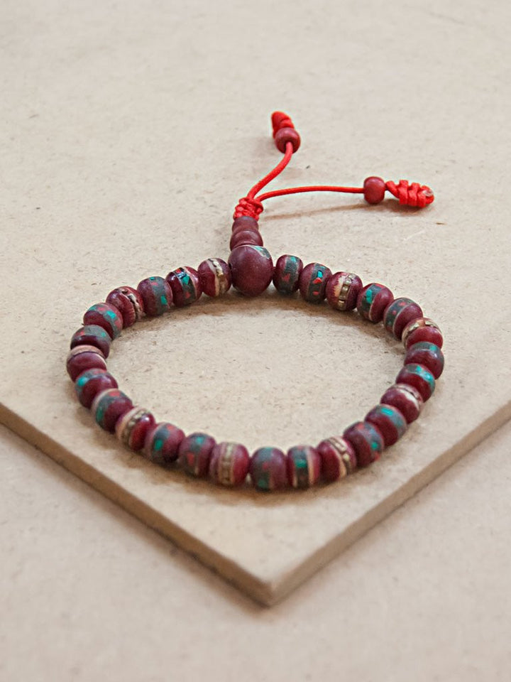 Mala Bracelet - Red Turquoise And Coral Bone Mala Bracelet