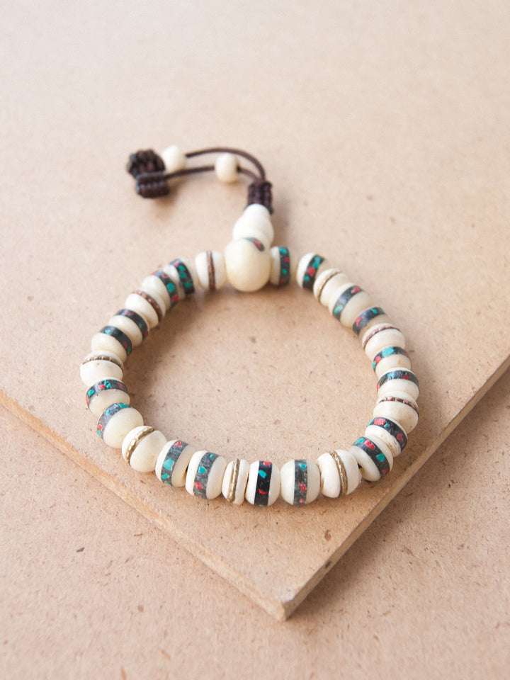Mala Bracelet - Red Turquoise And Coral Bone Mala Bracelet