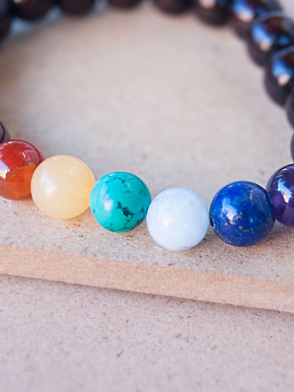 Mala Bracelet - Seven Chakra Wood Beaded Bracelet