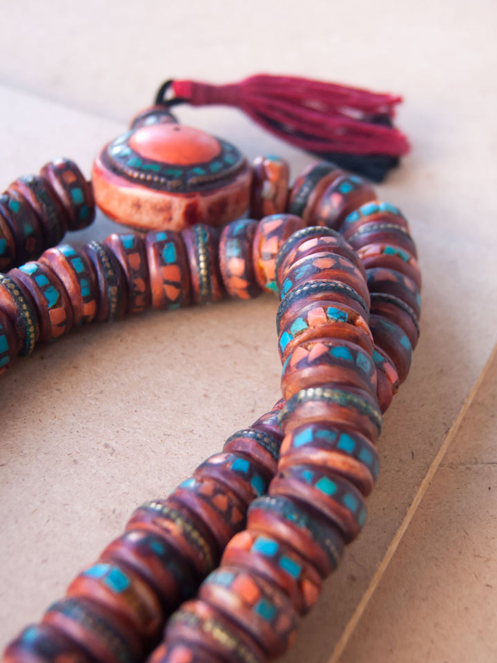 Malabead - Red Bone Mala Bead With Large Guru Bead