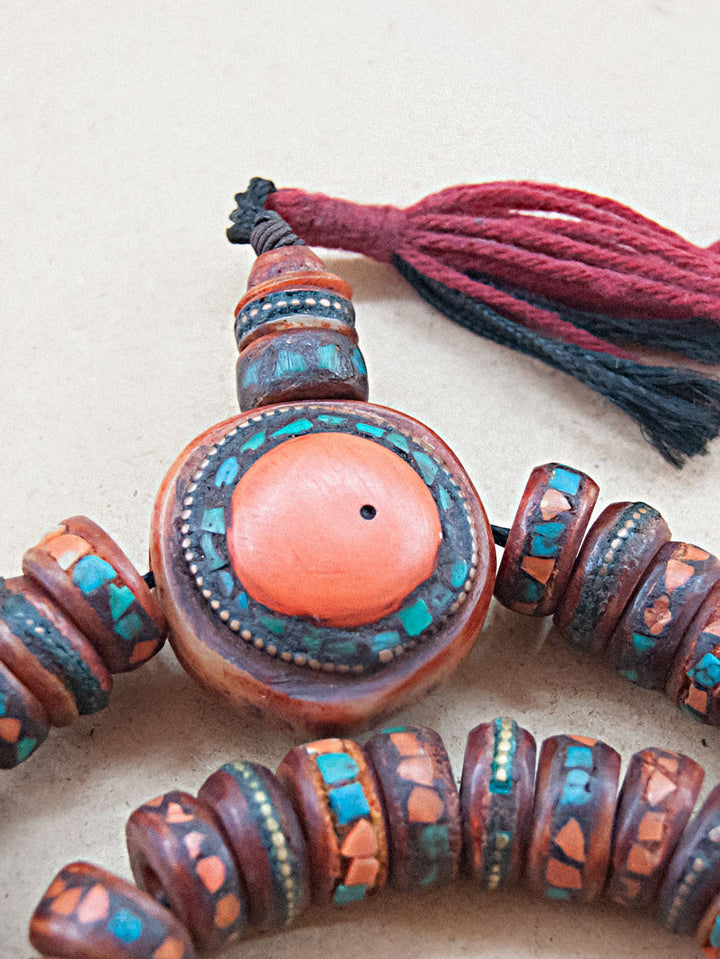 Malabead - Red Bone Mala Bead With Large Guru Bead