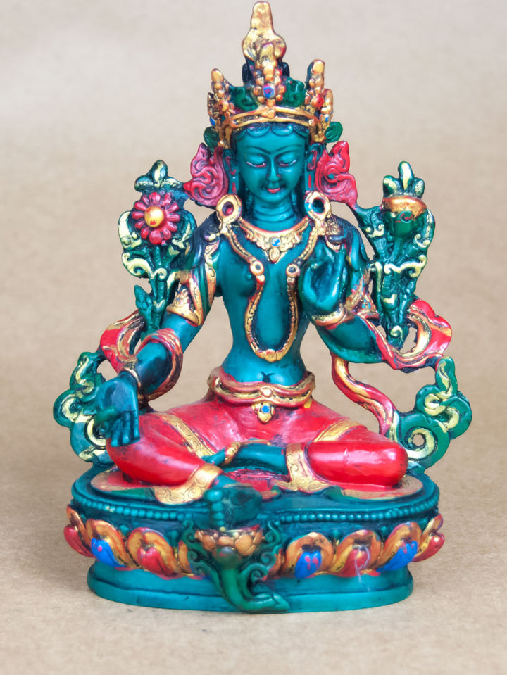 Statues - Painted Ceramic Green Tara Statue