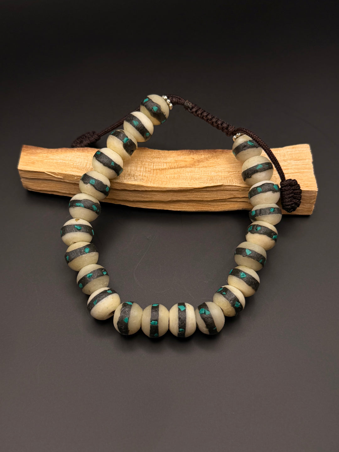 Inlaid Yak Bone Wrist Mala with Turquoise Stone