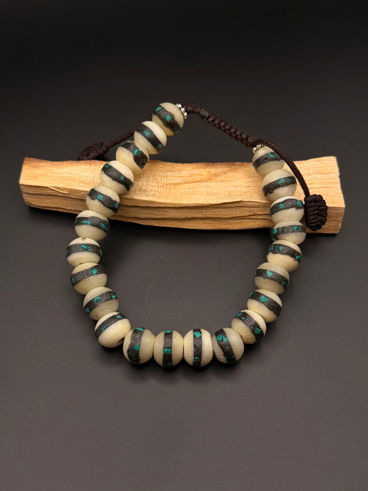 Inlaid Yak Bone Wrist Mala with Turquoise Stone