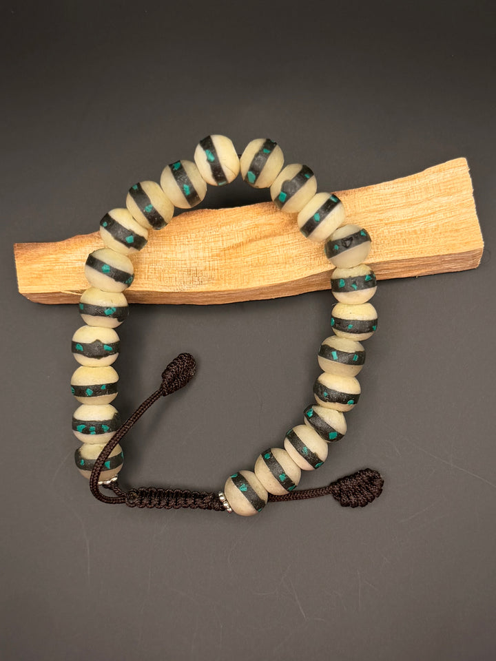 Inlaid Yak Bone Wrist Mala with Turquoise Stone
