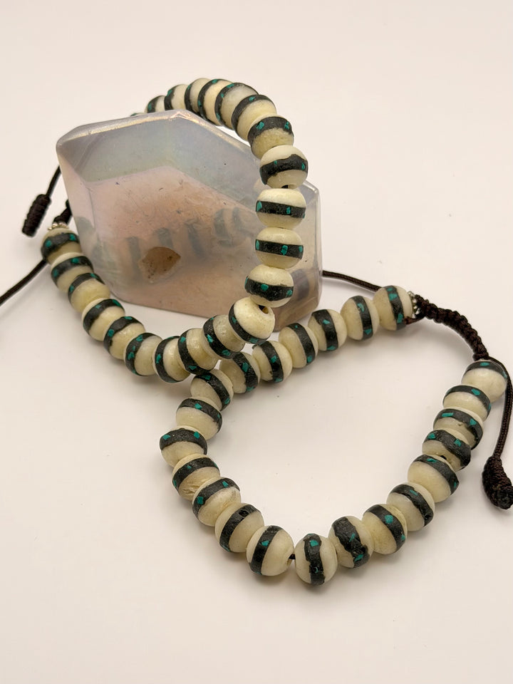 Inlaid Yak Bone Wrist Mala with Turquoise Stone