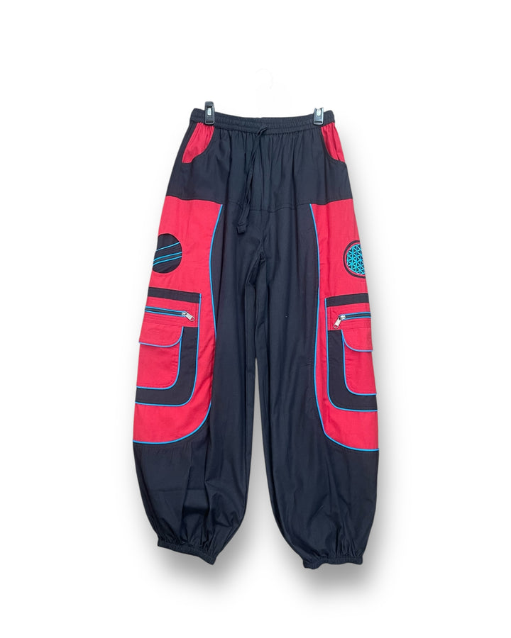 Urban Unisex Boho Harem Pants – Multi-Pocket Joggers with Contrast Patch Detailing