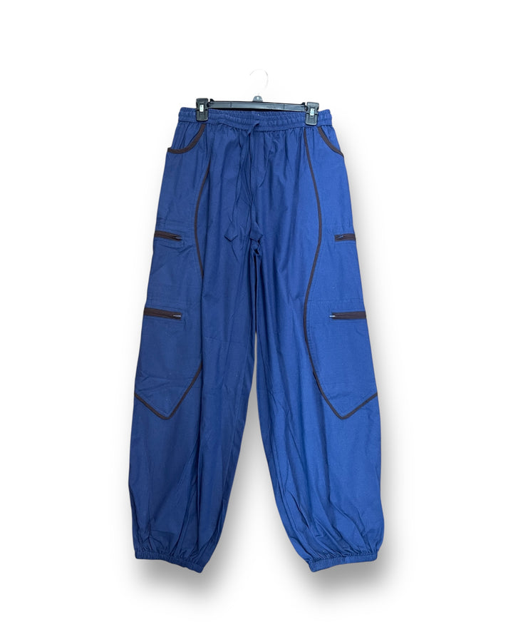 Street Style Cargo Joggers – Multi-Pocket Harem Pants with Contrast Zipper Trim