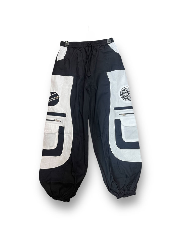 Urban Unisex Boho Harem Pants – Multi-Pocket Joggers with Contrast Patch Detailing