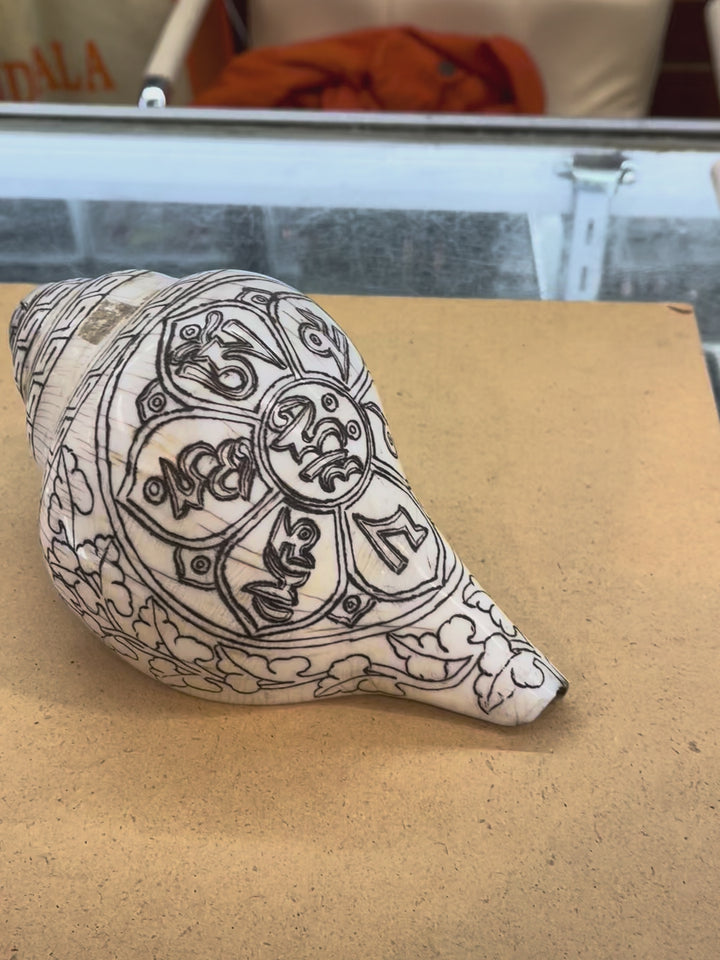 Hand Carved Traditional Tibetan Conch (Mantra)