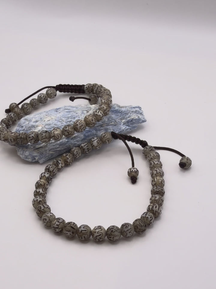 6mm Conch Shell Mantra Carved Beads Stone Adjustable Wrist Mala/ Bracelet