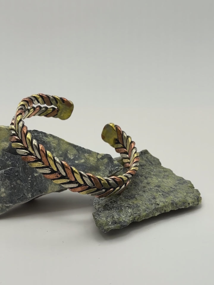 Curved Three Metal Copper Healing Bracelet