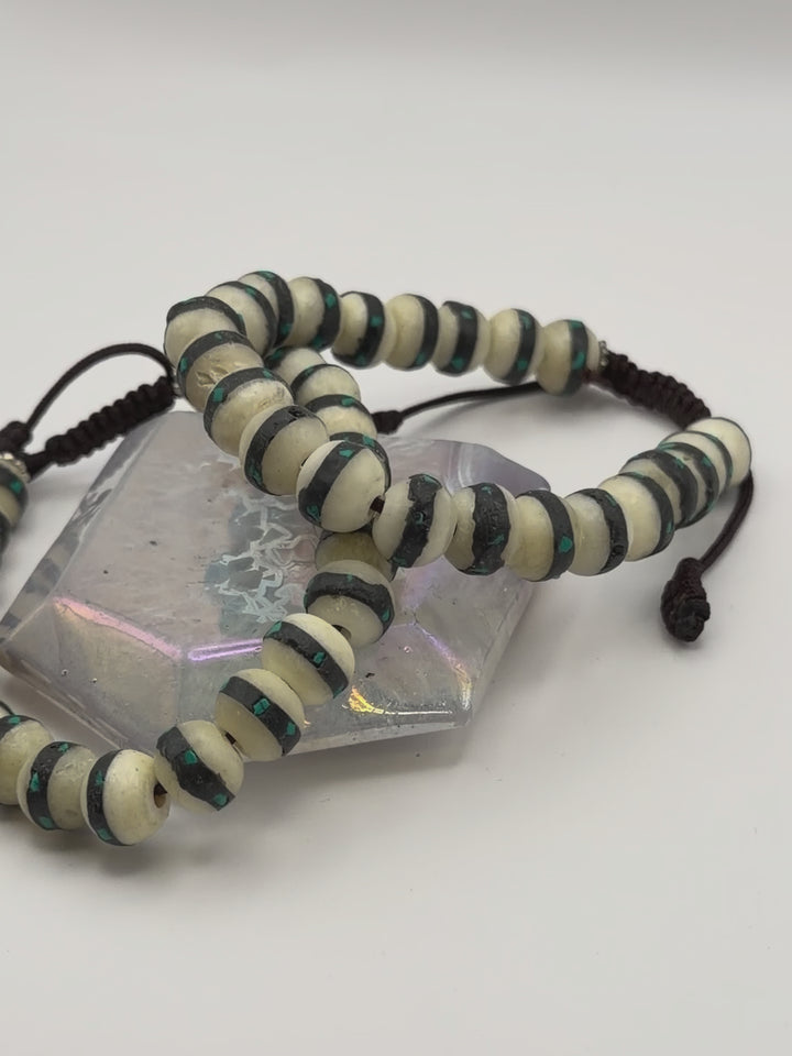 Inlaid Yak Bone Wrist Mala with Turquoise Stone