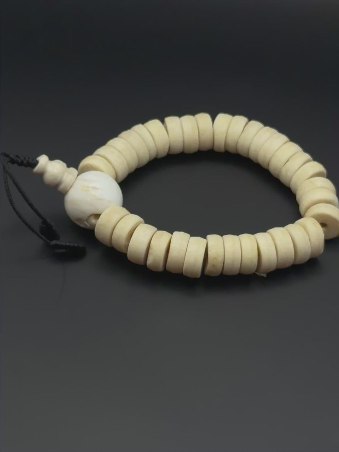 Brown Yak Bone Wrist Mala with Inlaid Brass Bead