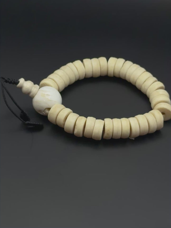 Brown Yak Bone Wrist Mala with Inlaid Brass Bead