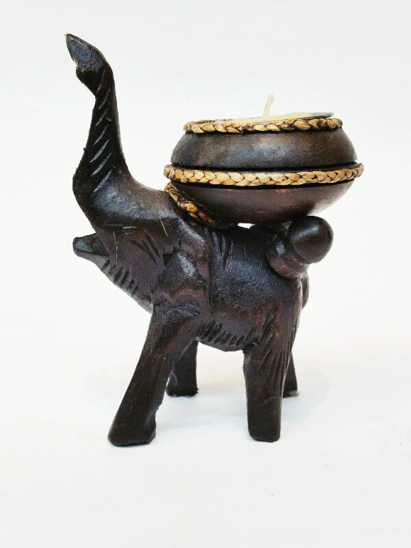 Small Wooden Elephant Candle Holder
