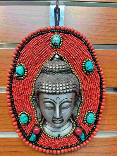 Red Coral and Turquoise Embroided Wall Hanging