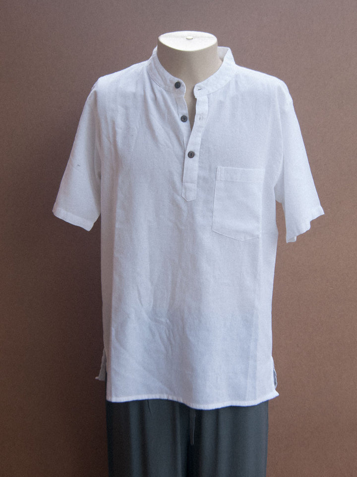 Mens 3 Button Plain Cotton Short sleeve Shirt