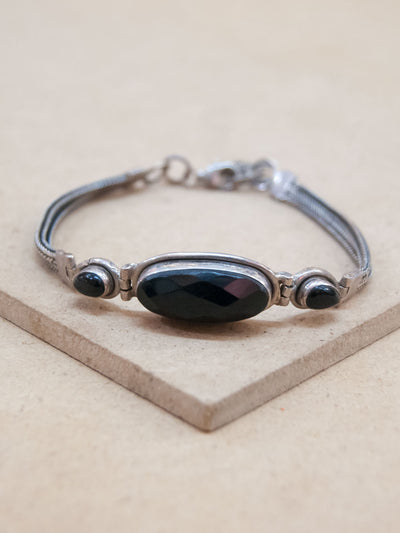 3 Stone  Oval Black Onyx Silver Bracelet
