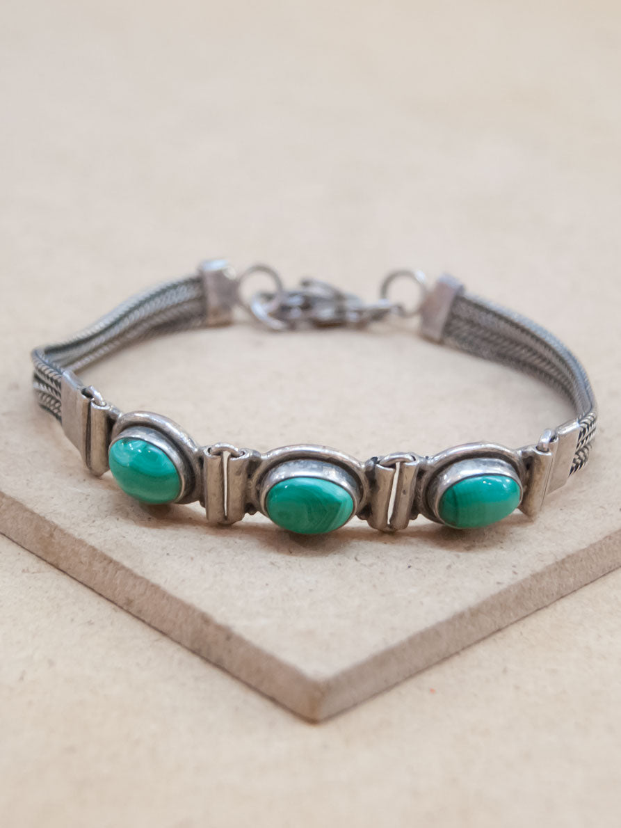 3 Stone Turquoise Silver Bracelet
