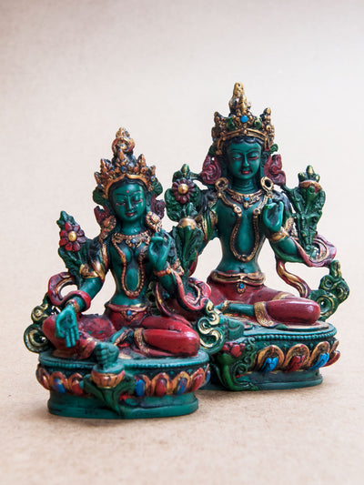 Painted Ceramic Green Tara Statue