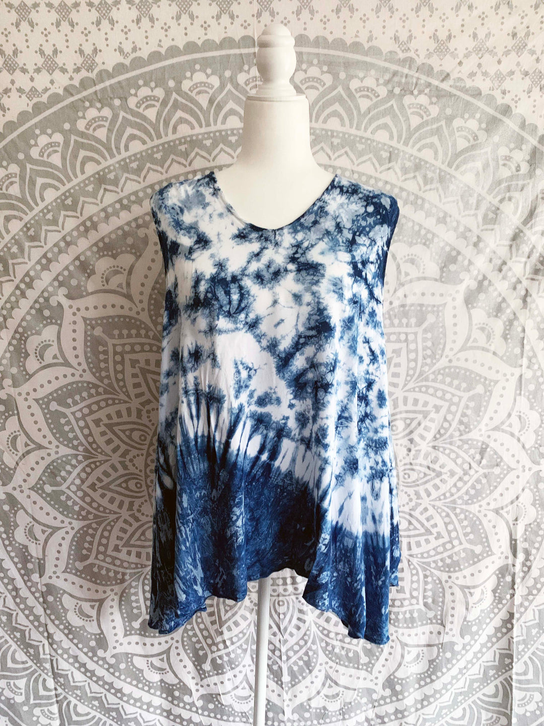 Tie Dye Rayon Sleeveless Top with Back Details