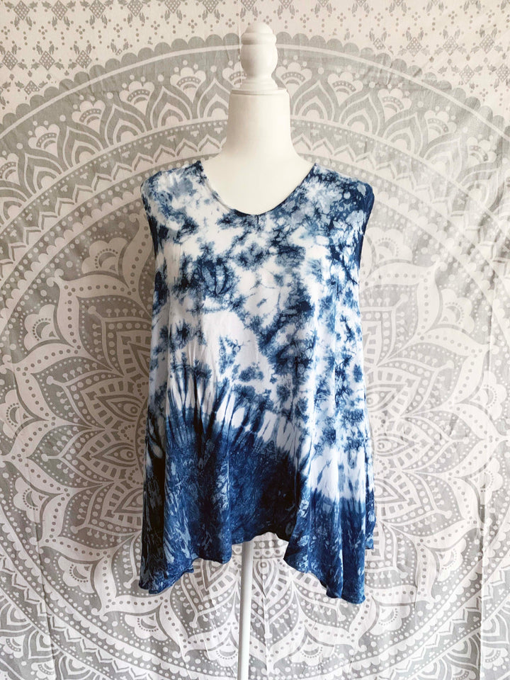 Tie Dye Rayon Sleeveless Top with Back Details