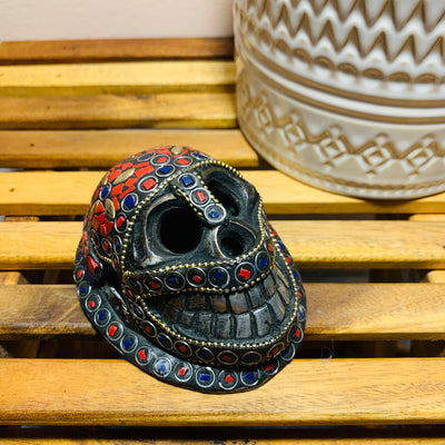 Skull Incense Burner with Stone Inlay