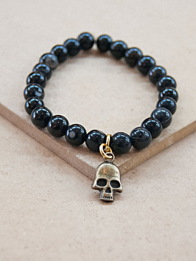 Charmed Mala - Black Onyx Mala Bracelet With Skull Charm